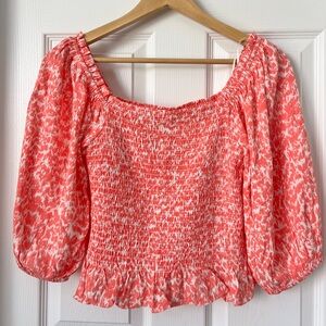 Versona Coral and White Smocked Blouse